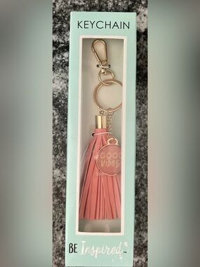 Good Vibes Be Inspired Pink Tassel Keychain